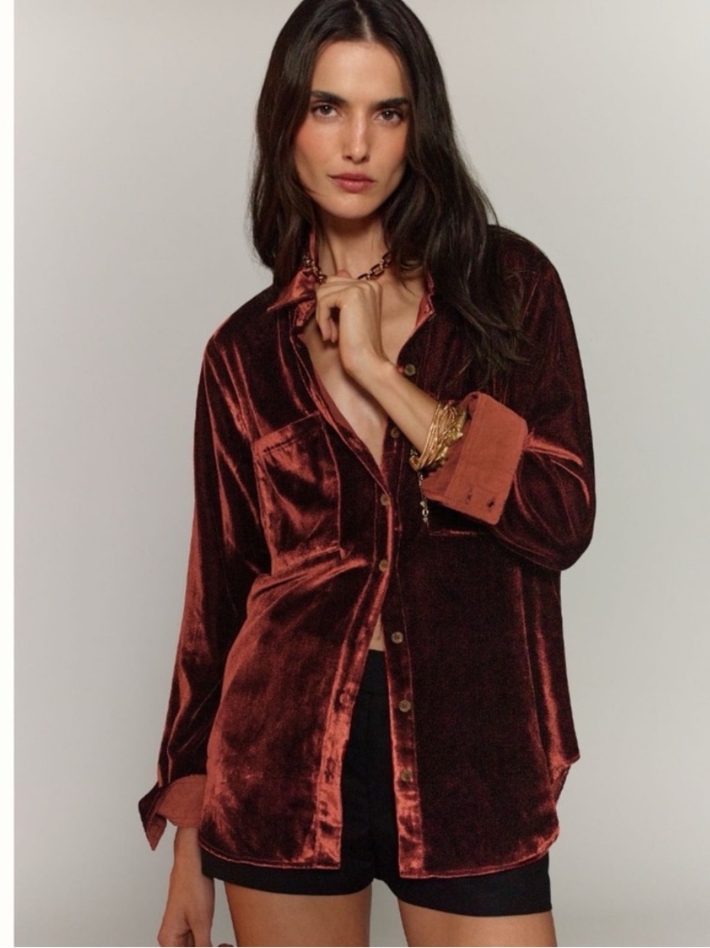 NWT Anthropologie Pilcro The Hadley Relaxed Buttondown Shirt: Velvet Edition, M